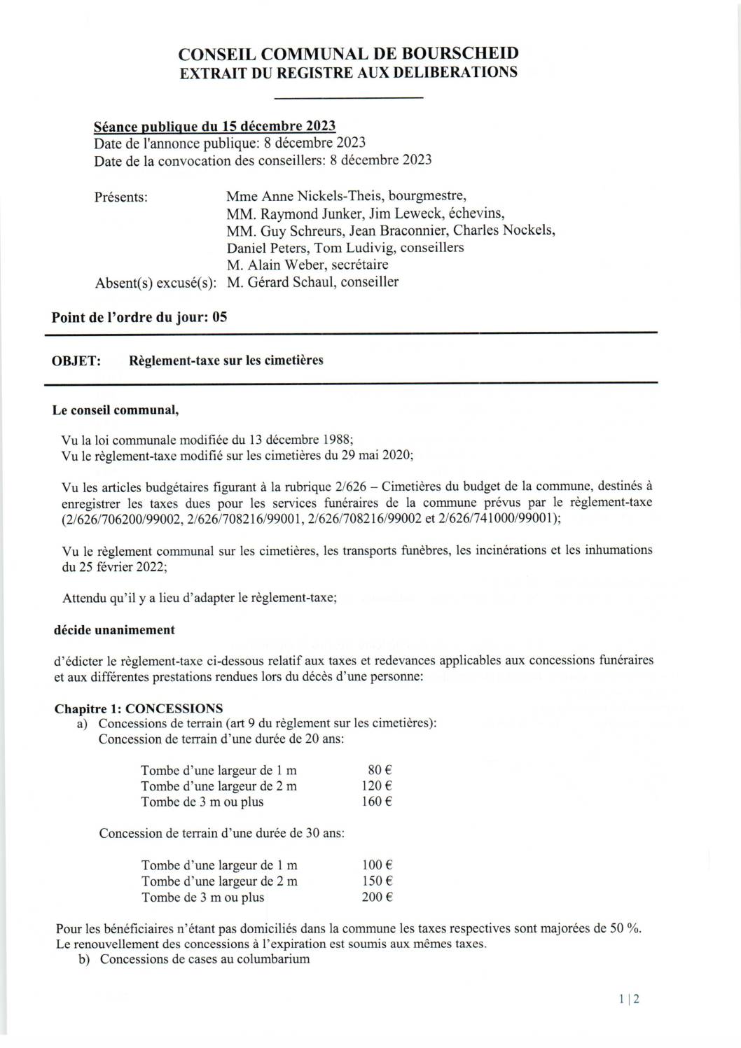 Taxe cimetières 2023