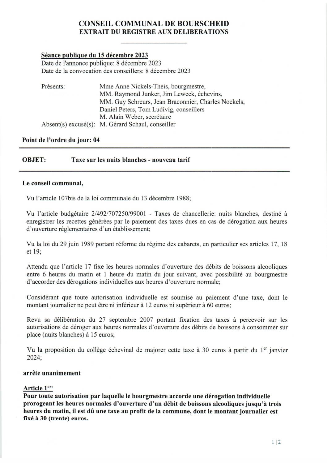 Taxe nuits blanches 2023