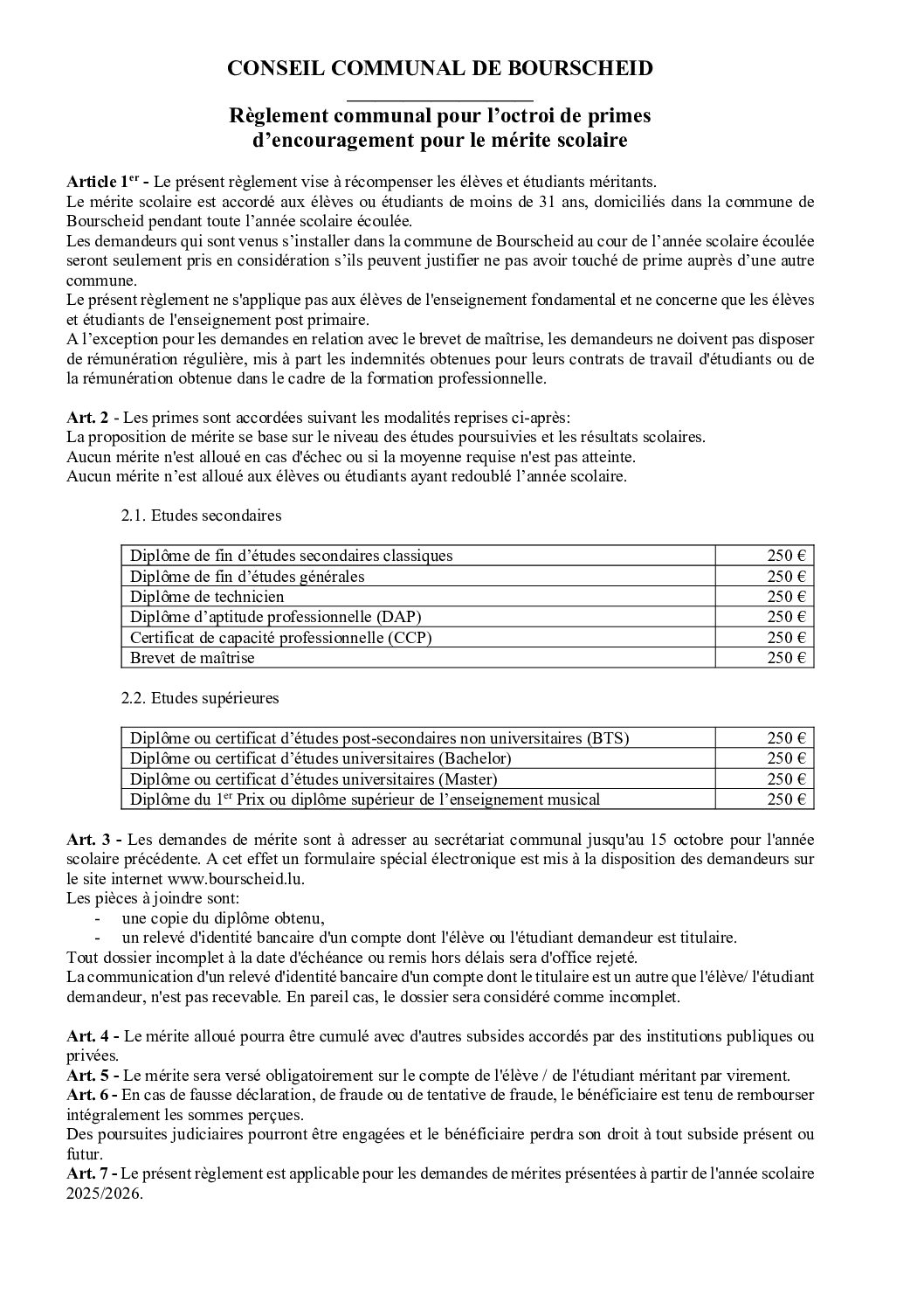 Primes d'encouragement jeunes 2025